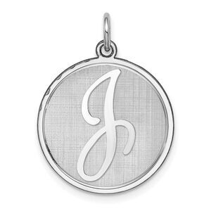 Sterling Silver, Makayla Collection, 20mm Disc Initial J Pendant